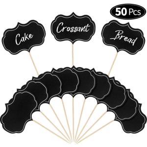 50 Pieces Cheese Markers for Charcuterie Board Buffet Labels Food Tags Blank Toothpick Flags Appetizer Signs Chalkboard Cupcake Toppers Picks for Wedding Birthday Party Decorations (Black)