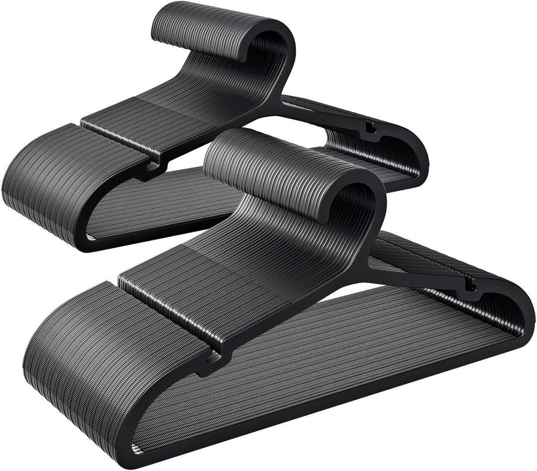 80 Pack Clothes Hangers, Non Slip Plastic Coat Hangers, Space Saving Hangers, Heavy Duty, Hanging Dry Wet Clothes, 16.4" x 8.3", Black, UAPY0580B