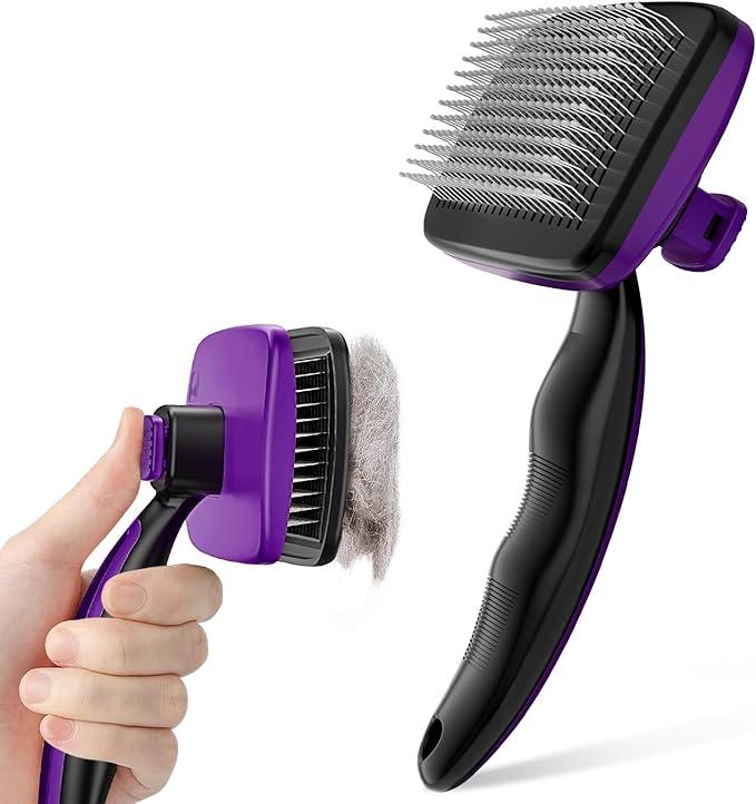 Pecute Self-Cleaning Slicker Brush for Dogs, Cats, Lightweight Dog Brush for Shedding Massaging Grooming, Cat Brush Gently Removes Loose Fur Undercoat for Dogs Cats Rabbits of All Hair Types (Large, Green)