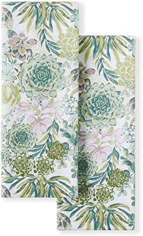 Martha Stewart Dual Purpose Kitchen Towel 2-Pack Set, Succulents, 16"x28"