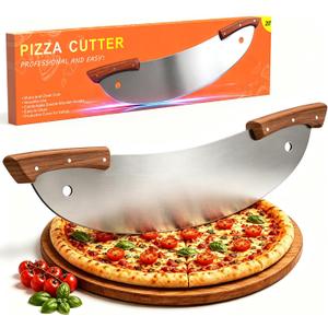 20-Inch Pizza Rocker Blade Cutter, Stainless Steel with Double Wooden Handles, Professional Pizza Slicer (Silver)