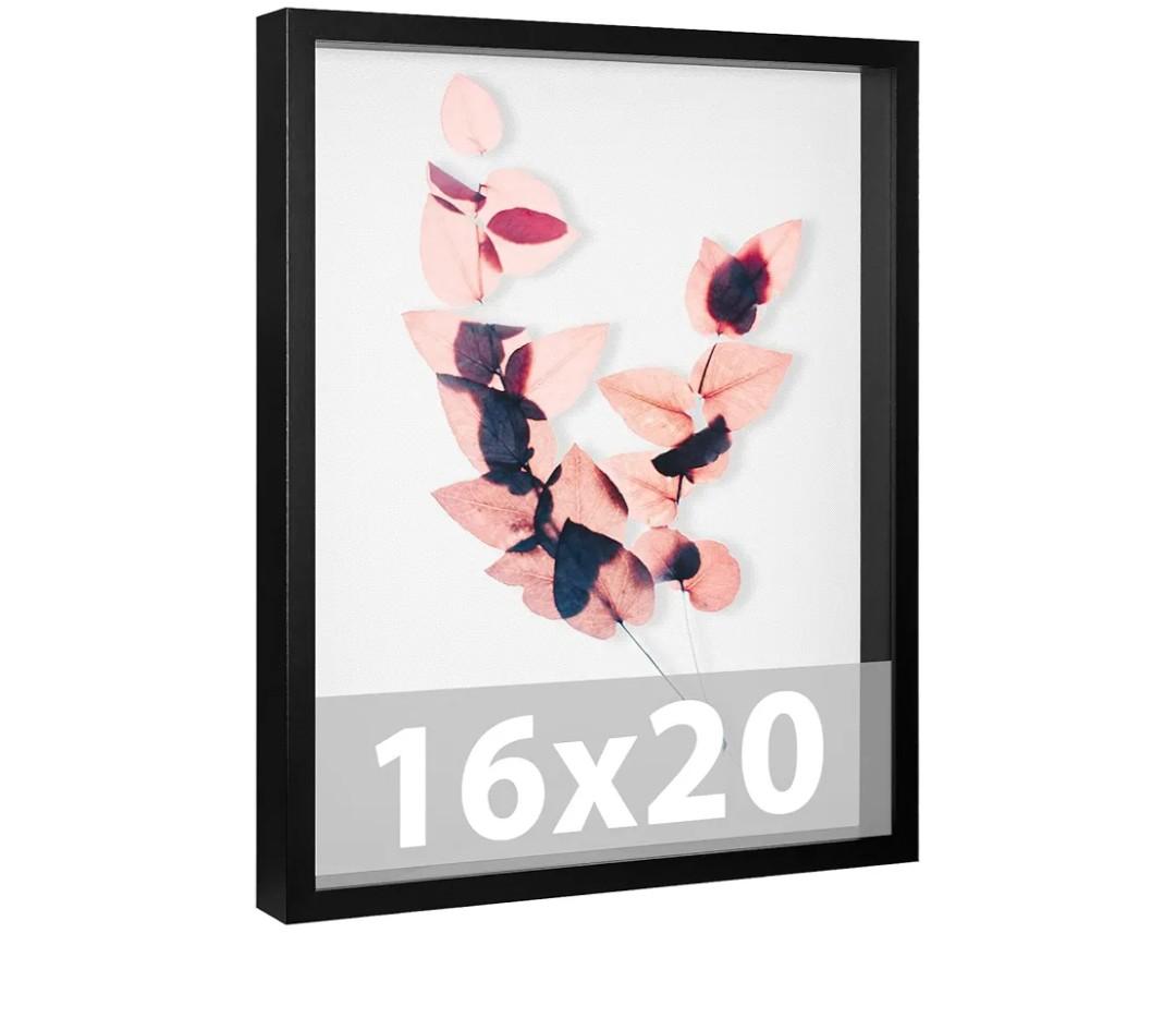 Califortree Large 16x20 Shadow Box Frame with Soft Linen Back - Jersey Frame Memory Display Case, 12 Push Pins Included, Black