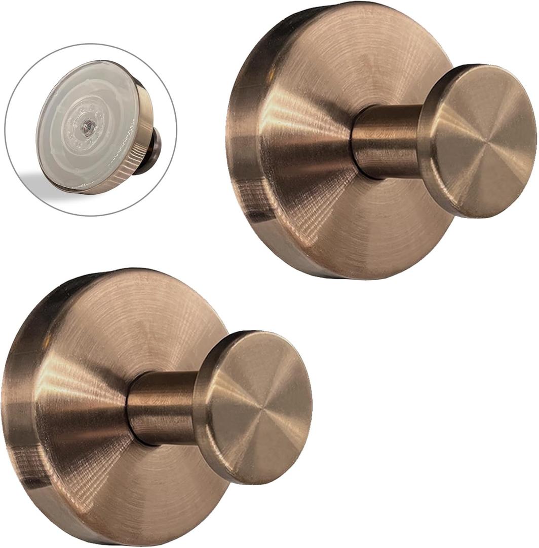 Suction Cup Hooks for Shower - 2 Pack, Bronze - Stainless Steel, Strong Suction, No Drill, Removable Hanger, Tile Bathroom Kitchen Wall, Glass Door, Mirror Hook Hanging Robe, Towel Holder