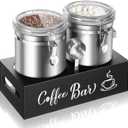 Maxcheck 2 Pcs 66 oz Coffee Canisters with Shelf 304 Stainless Steel Station Container for Ground Coffee Bean Storage with Airtight Locking Clamp and Scoop Kitchen Food Storage Jars(Silver)