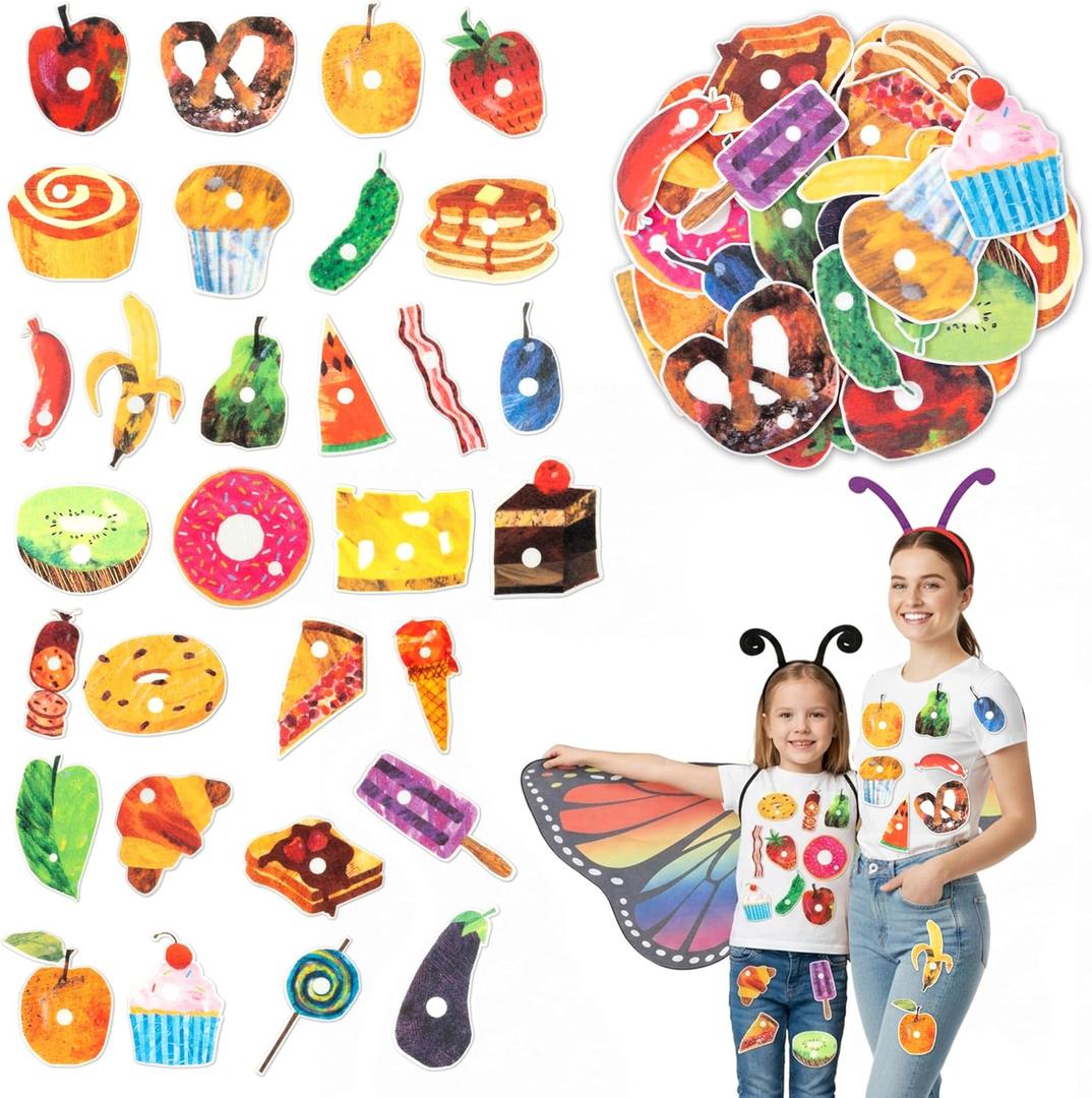 33PCS Caterpillar Costume Accessories Include 2 Headbands 1 Butterfly Wings 30 Self Adhesive Felt Foods Book Character Costume Accessories for 100th Day of School Reading Across America Day