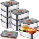 Layhit 10 Set Stainless Steel Food Containers with Lids Metal Marinating Snack Containers Box for Lunch, Leftovers, Dishwasher & Freezer Safe (34 Oz)