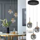 KoKo&Yukina Gold 3-Light Globe Pendant Light Modern Globe Chandelier Light Fixture Hanging Lights Adjustable with Grey Glass Pendant Lights Kitchen Island (Ash Gray & Gold)