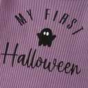 Noubeau Newborn Baby Girl Halloween Outfit Cutest Pumpkin Ribbed Romper Jumpsuit Headband Thanksgiving Clothes (Purple)