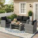 Wisteria Lane Patio Furniture Set, Wicker Outside Outdoor Furniture for All Weather, Patio Sofa with High Backrest Support and Wide Armrest for Backyard, Balcony, Deck, Porch, Black