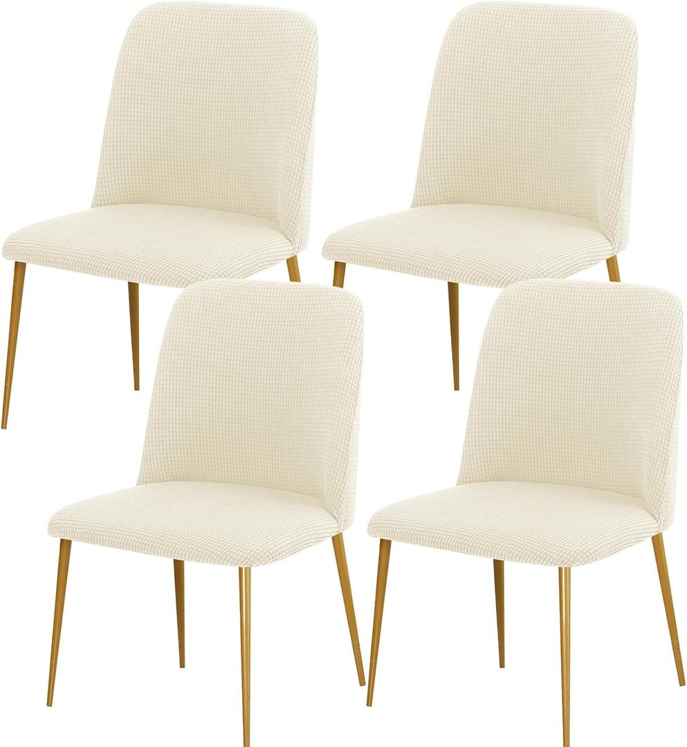 Gollense Velvet Curved Chair Covers for Dining Room Set of 4, Mid Century Modern Chair Slipcovers, Semi Circle Back Chair Seat Protector for Kitchen Living Room (C-Beige)