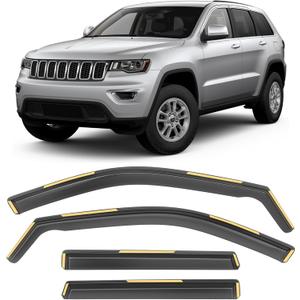 Shatterproof in-Channel Window Rain Guards for 2011-2021 Jeep Grand Cherokee (Not fit Grand Cherokee L), Extra Durable Window Deflectors, Vent Window Visors for Cars, Vent Deflector, 4pcs