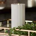 Seasonal LLC Sutton Fluted Seasonal Realistic Motion Flameless Battery Powered Pillar Candle | 3D Moving Flame | Adjustable Brightness | Translucent and Glowing Body Ivory (White, 4x8)