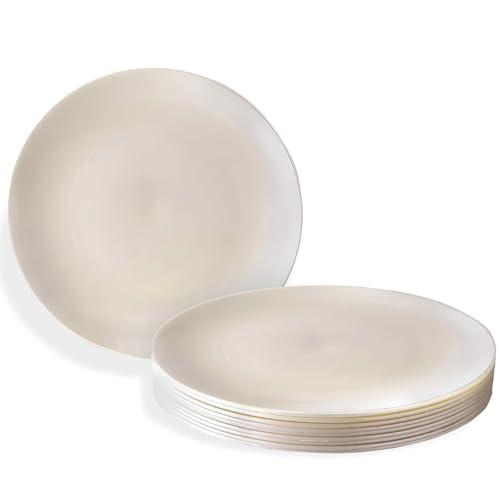Silver Spoons Opulence Collection Modern Cream Disposable Plastic Salad Plates - 9" (Pack of 10) - Perfect for Weddings, Parties & Special Events