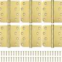 KOLET Ball Bearing Door Hinges, 4 x 4 Inches Brushed Gold Door Hinges, Heavy Duty Stainless Steel Hinges, Square and 5/8'' Radius Corner, Smooth and Quiet, Non Removable Pin, Satin Gold, 6 Pack