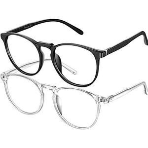 FEIYOLD Blue Light Blocking Glasses Women/Men,Retro Round Anti Eyestrain Computer Gaming Glasses(2Pack)