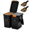 Maxdot 2 Sets 22lb Dry Pellet Storage Bin Pack with Scoops and Labels Grill Accessories Wood Pellet Storage Containers with Flavor Stickers Airtight for Grill Pellets, Size: 20 L