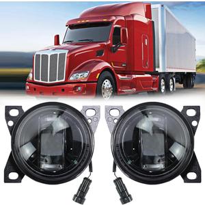 Fog Lights Assembly LED fit for Peterbilt 579(2013-2022), Peterbilt 587(2013-2022), Kenworth T660(2013-2021) Fog Lamp Driver and Passenger Side Semi Truck (Black)