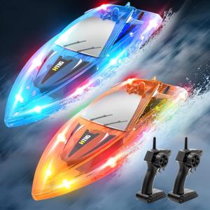 RC Boat Kids Remote Control Boats for Pool Water Toys for Lakes Bathtub Toy with 60 Mins Play Time, Whole Body Waterproof, Low Battery Alarm,2.4Ghz, Rechargeable Battery, 2Pack