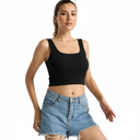 Women Rib Tank Top Padded Workout Top Square Neck Crop Tank Fitted Basic Cami Tops (X-Large, Brown)