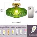 Semi Flush Mount Ceiling Light,Green Glass Vintage Ceiling Light Gold Base 12Inch E26 Base, Hallway Vintage Lights for Living Room, Kitchen, Bathroom 1 Light(Bulb Not Included)