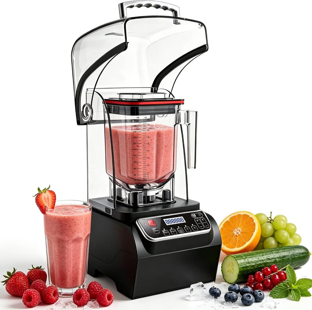 Commercial Quiet Blender, 80 oz Countertop Blender with Soundproof Shield, 2200W 46000RPM, 6-Blade, Smart Presets and DIY Modes, Self-Cleaning for Smoothies Ice Crushing Puree and Shakes, Black