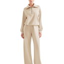 SUUKSESS Women 2 Piece Lounge Matching Set Wide Leg Sweatpant Half Zip Sweatshirt, XL