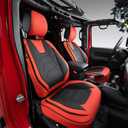 OASIS AUTO Custom Fit Seat Covers Compatible with Jeep Wrangler JL Unlimited (2018-2026) 4-Door, Waterproof Faux Leather, Fits Rubicon Sahara Sport (Black&Red)
