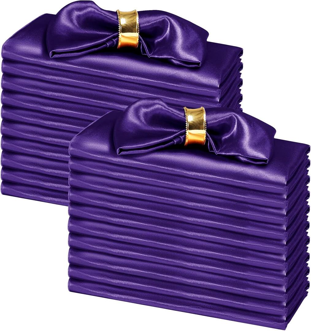 SiinvdaBZX 100 Pieces Purple Cloth Napkins 12 x 12 Inches, Small Size Square Satin Napkins Silky Soft Dinner Napkins or Handkerchief for Banquet Wedding Christmas Thanksgiving Decoration