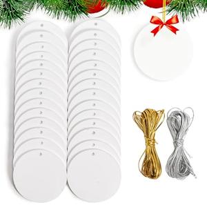 30 Pcs 3.15 Inch Acrylic Sublimation Ornament Blanks with Holes, Round Acrylic Christmas Ornaments for DIY Painting, Hanging Ornaments for Christmas Tree Decoration