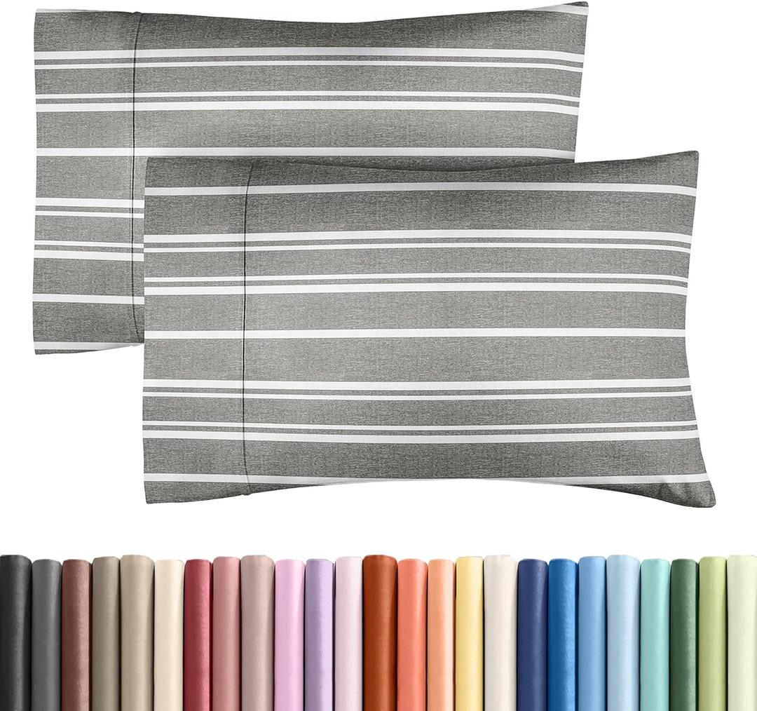 Queen Pillow Cases Set of 2 - Ultra Soft Hotel Quality Pillowcase Covers - Comfy, Cozy & Wrinkle Free - Shrinkage and Fade Resistant - Machine Washable Pillow Protectors - 2 Piece Set - Grey Stripes 3
