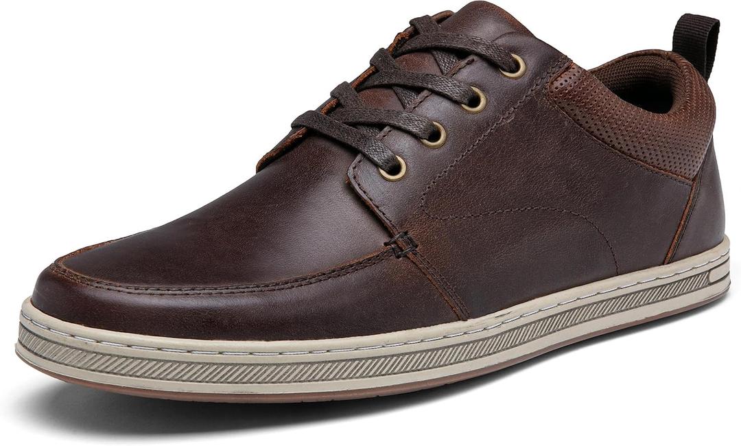 Jousen Men's Leather Fashion Sneakers Retro Dress Business Casual Shoes for Men (13, Amy5122-darkbrown)