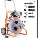 VEVOR Drain Cleaner Machine 75FT x 1/2 Inch, Auto Feed Sewer Snake Drain Auger on Wheels, Portable Drain Cleaning Machine with 8 Cutters & Air-activated Foot Switch for 2" to 4" Pipes