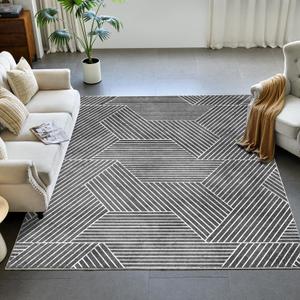 INGEROOM 6x9 Area Rugs for Living Room, Washable Area Rug Grey, Modern Design, Geometric Carpet for Living Room, Bedroom, Dining Room, Office, Entryway