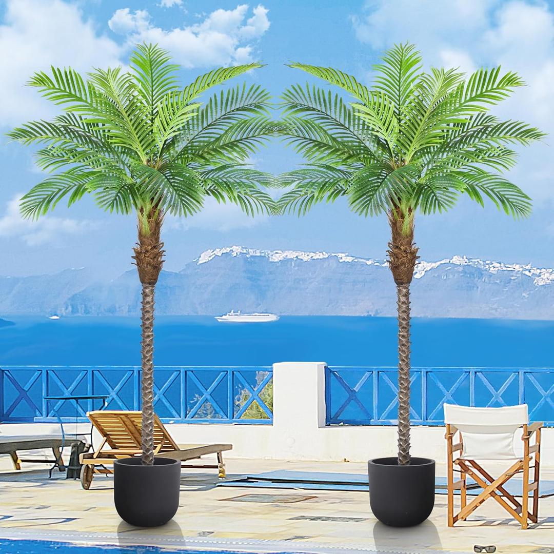 8.5ft Tall Artificial Phoenix Palm Tree for Outdoors Indoor Decor, Large Faux Coconut Silk Palm Tree Tropical Fake Tree Perfect for Outside Patio Poolside Porch Home Office Decor (Set of 2)