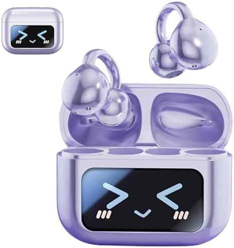 M100 Clip On Ear Headphones with Audio-Visual Future Touch Screen, Audio Wireless Headphones for Music & Phone Calls,Sport Waterproof 8. Sweatproof (Purple)