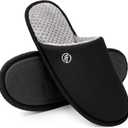 EverFoams Men's Cotton Knit Slippers Lightweight Memory Foam Indoor House Shoes with Anti-Skid Sole (11-12)