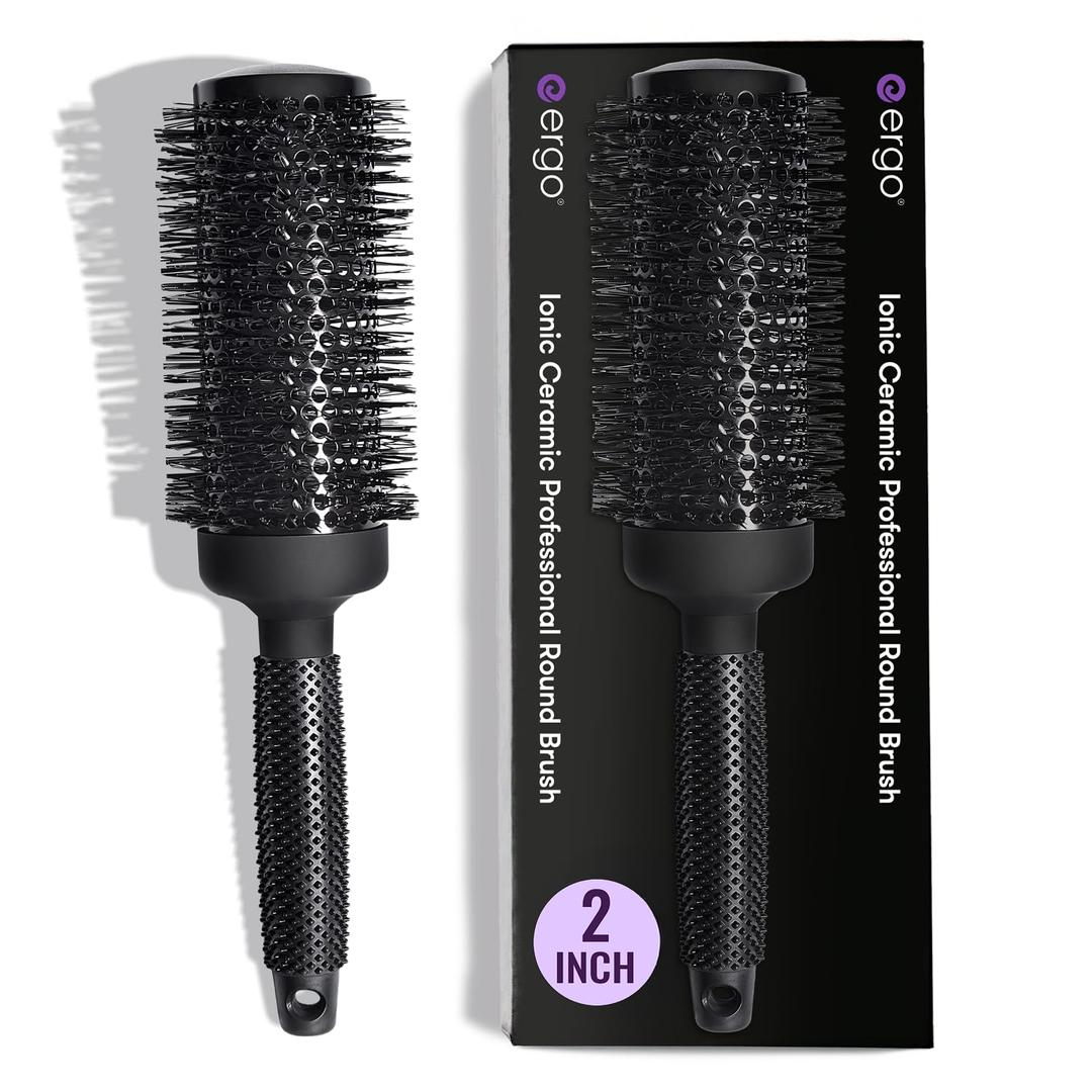 ERGO Ceramic Ionic Round Brush for Blow Out - Salon Quality Hair Brushes for Women - Roller Brush for Blow Drying, Wet and Dry Hair Styling, Volumizing Hair Care - ER53: 2" (XL - 2 Inch)
