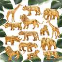 ZENFUN 26 Packs Gold Jungle Animal Figures, 14 Pcs Animals Toy and 12 Pcs Faux Tropical Palm Leaves, Plastic Zoo Animal Figure with Elephant Lion Giraffe Orangutan Rhinoceros Cheetah Leopard