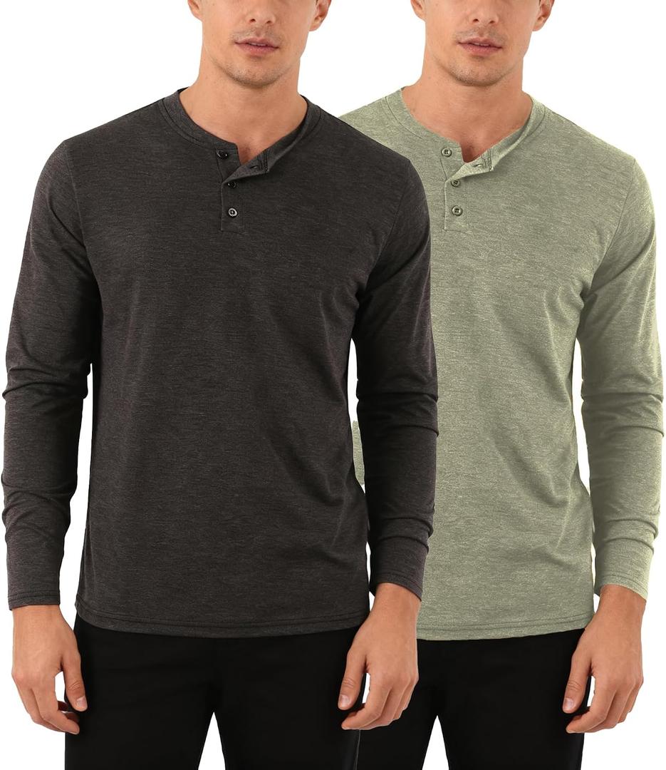 Men's Henley Long Sleeve Shirt Casual T-Shirts Lightweight Pullover Tee Classic Button Down Tops for Work Leisure (XL)