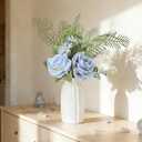 Fake Flowers with Vase - Blue Rose Artificial Flowers in Vase for Dining Table Centerpiece Kitchen, Floral Arrangement for Living Room Offiece Farmhouse Home Decor