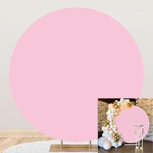 Pink Round Backdrop Cover 6.5x6.5ft Polyester Sweet Pure Pink Birthday Party Photography Background Banquet Newborn Baby Girls Princess 1st Birthday Cake Table Decor Kids Portrait Studio Props