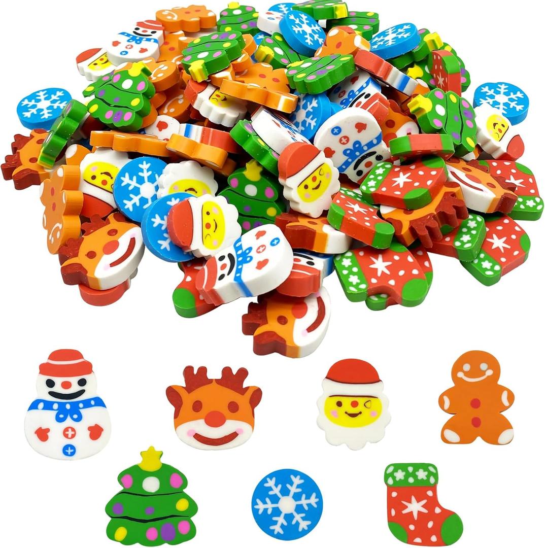 ZAKVOOR 100 Pack Large Christmas-Themed Erasers for Holiday Crafts, Stocking Stuffers, Gift Filling, Rewards