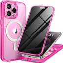 Magnetic for iPhone 15 Pro Case, Compatible with MagSafe, Built-in Privacy Screen Protector and Camera Protection, Anti Spy Full Body Dustproof Shockproof Hard Phone Case 6.1", Bright Pink