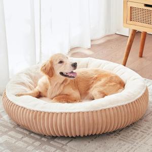 36 inches Donut Dog Bed for Large Dogs - Calming Round Pet Bed with Removable Cover,Washable Milk Plush Faux Fur, Fits Pets up to 80 lbs(Brown, Large)