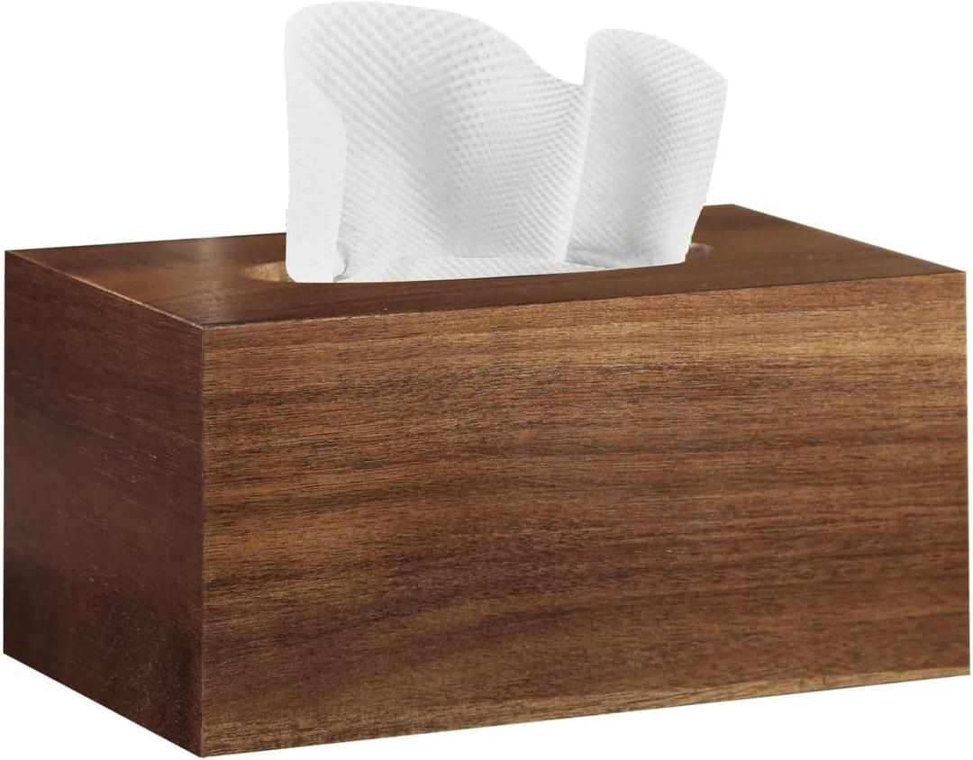 BIBELUN Tissue Box Cover,Acacia Wood Tissue Box Cover Rectangle with Slide-Out Bottom,Wooden Decorative Cube Facial Tissue Holder/Organizer/Dispenser for Bathroom,Office Desk & Bedroom Decor (Brown)