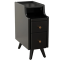 Small Nightstand with Drawers, Solid Wood Bedside Table, Narrow BlackNightstand for Bedroom