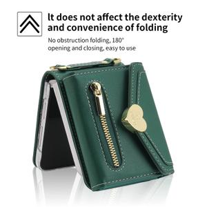 for Motorola Razr 2023 Case with Crossbody Strap, Women Girls PU Leather Women Flip Cover Card Holder Heart Shaped Buckle Wallet Protective Case for Motorola Razr 2023 green
