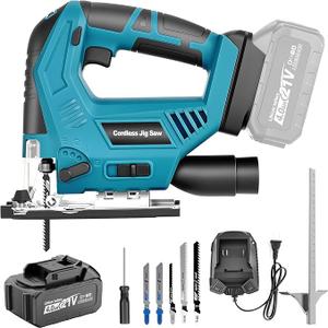Cordless Jig Saw Compatible 21V Battery, Brushless Jigsaw Tool with 3-Position Orbital, 0°–45° Bevel Cutting, Variable Speed, LED Light, for Wood, PVC & Metal Cuttin