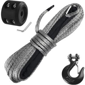 Ucreative 1/4 Inch x 50 Feet Synthetic Winch Rope 10,000LBs Line Cable with Hook and Stopper for ATV UTV (Gray)