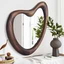 Irregular Wall Mirror, 28"x20" Asymmetrical Wood Mirrors, Modern Wood Frame Unique Shape Wall Mounted Vanity Artistic Mirror Decorative for Living Room Bedroom Bathroom Entryway Large (Rustic Brown)